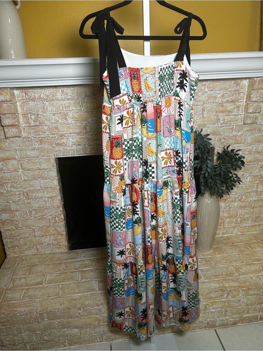 Skies Are Blue Tropical Patchwork Tiered Maxi Dress M Resort Boho old money #632 - Picture 7 of 14